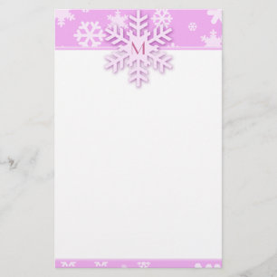 Roze Sneeuwvlok Grens met Monogrammed Sneeuwvlok Briefpapier