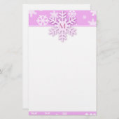 Roze Sneeuwvlok Grens met Monogrammed Sneeuwvlok Briefpapier (Voorkant / Achterkant)