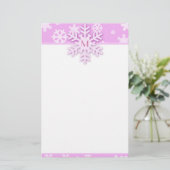 Roze Sneeuwvlok Grens met Monogrammed Sneeuwvlok Briefpapier (Staand voorkant)