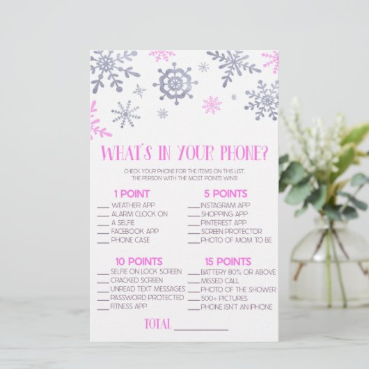 Roze sneeuwvlok in je Baby shower-spel Briefpapier (Staand voorkant)