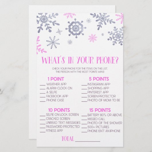 Roze sneeuwvlok in je Baby shower-spel Briefpapier (Voorkant / Achterkant)