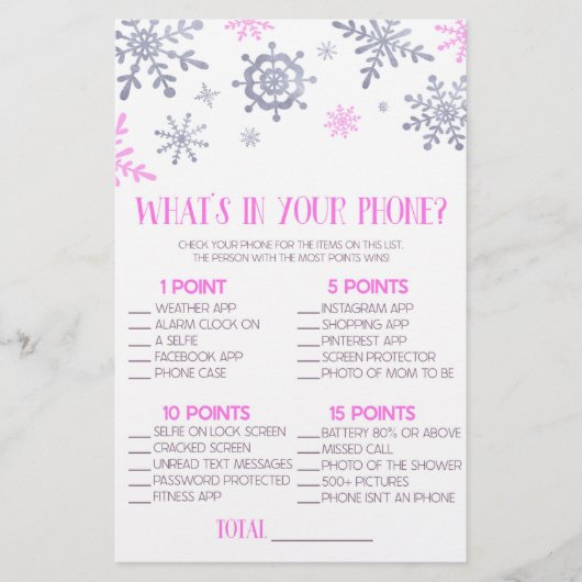 Roze sneeuwvlok in je Baby shower-spel Briefpapier (Voorkant)