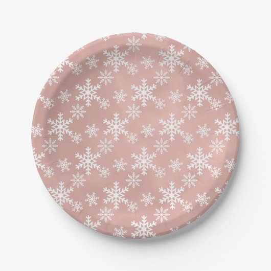 Roze sneeuwvlok Kerst baby shower Party Papieren Bordje (Voorkant)