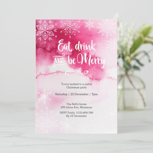 Roze sneeuwvlok Kerstfeest Uitnodiging (Staand voorkant)