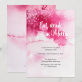 Roze sneeuwvlok Kerstfeest Uitnodiging (Voorkant / Achterkant)
