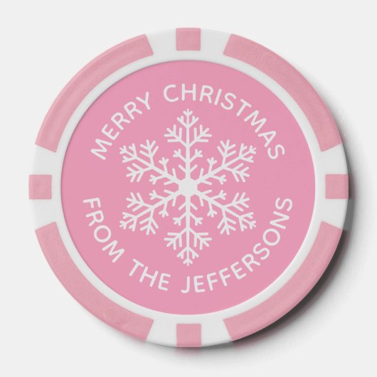 Roze Sneeuwvlok Kerstmis Poker Chips (Voorkant)