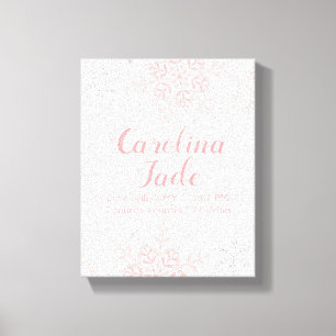 Roze Sneeuwvlok Kwekerij Baby Statistieken Wandkun Canvas Afdruk