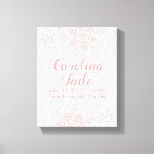 Roze Sneeuwvlok Kwekerij Baby Statistieken Wandkun Canvas Afdruk (Voorkant)