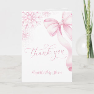 Roze Sneeuwvlok Lint Baby Shower Opvouwbaar Bedankkaart