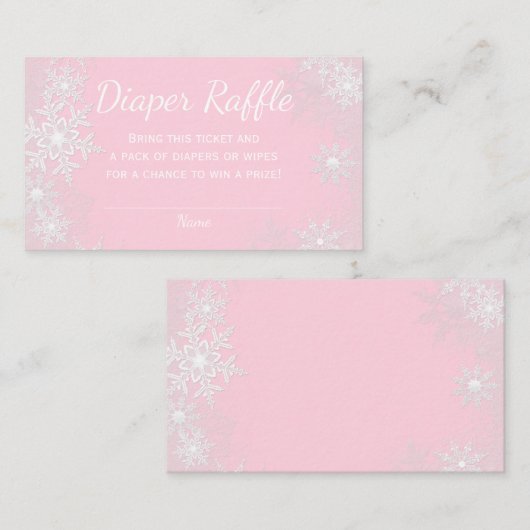 Roze Sneeuwvlok Luier Raffle Tickets Informatiekaartje (Voorkant / Achterkant)