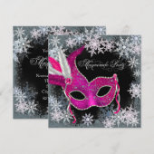 Roze Sneeuwvlok Maskerade Feest Uitnodigingen (Voorkant / Achterkant)