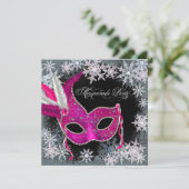 Roze Sneeuwvlok Maskerade Feest Uitnodigingen (Staand voorkant)