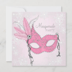 Roze Sneeuwvlok Maskerade Feestje Kaart