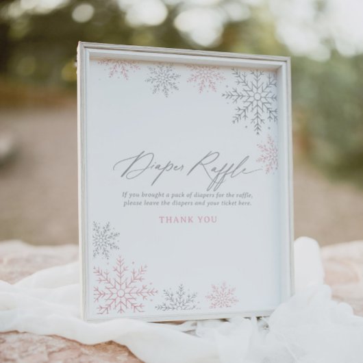Roze Sneeuwvlok Meisje Baby shower Luier Raffle Te Poster