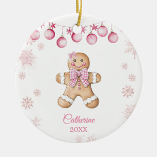 Roze Sneeuwvlok Meisje Koekjes Verjaardag  Keramisch Ornament