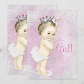 Roze Sneeuwvlok Meisjes Winter Wonderland Baby sho Kaart (Voorkant / Achterkant)