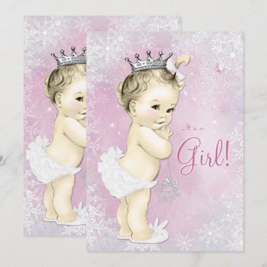 Roze Sneeuwvlok Meisjes Winter Wonderland Baby sho Kaart (Voorkant / Achterkant)