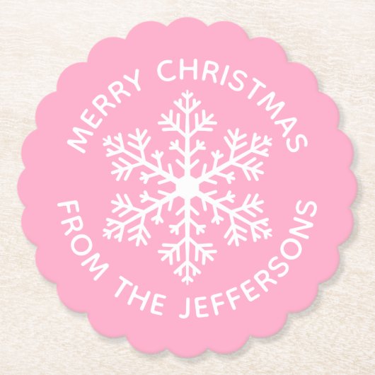 Roze Sneeuwvlok Papier Onderzetter (Voorkant)