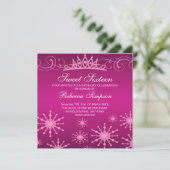 Roze Sneeuwvlok & Tiara Design Verjaardag Uitnodig Kaart (Staand voorkant)