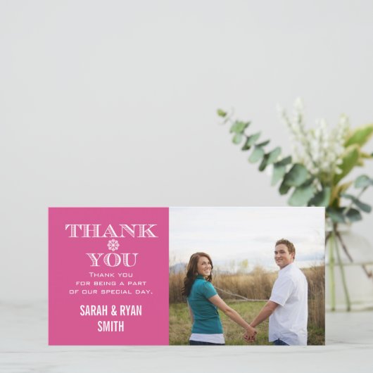 Roze Sneeuwvlok Trouwfoto Dank u kaarten (Staand voorkant)