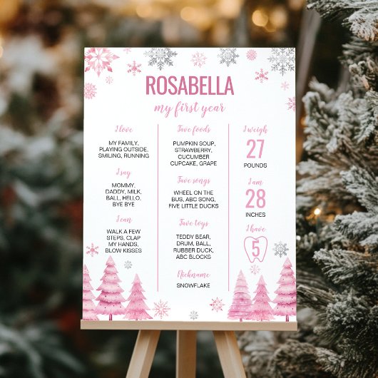 Roze sneeuwvlok verjaardagsfeestje Milestone Poste Poster