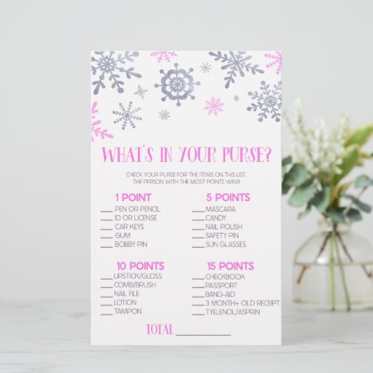 Roze sneeuwvlok wat zit er in het paarse Baby show Briefpapier (Staand voorkant)