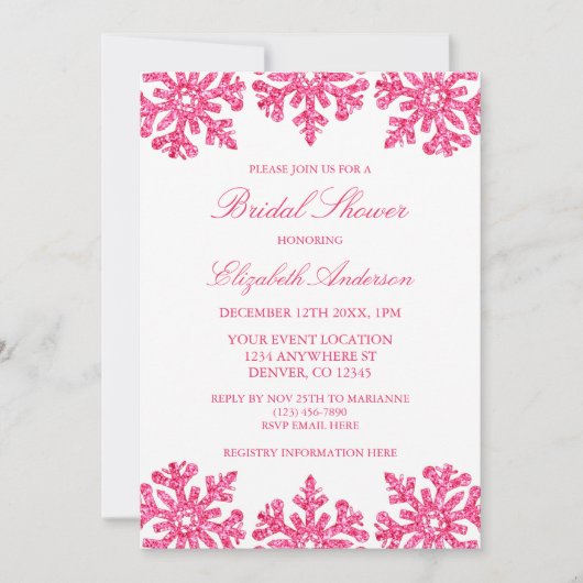 Roze Sneeuwvlok Winter Bruidsmeisjesfeest Kaart (Voorkant)