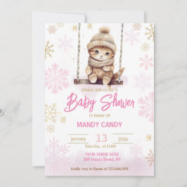 Roze Sneeuwvlok Winter Meisje Baby shower Invitati Kaart