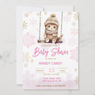 Roze Sneeuwvlok Winter Meisje Baby shower Invitati Kaart
