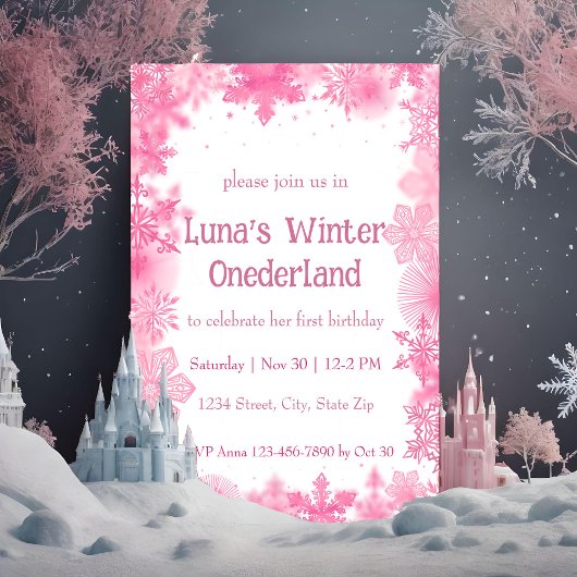 Roze Sneeuwvlok Winter Nederland Party Kaart