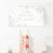 Roze Sneeuwvlok Winter Onederland 1e verjaardag Spandoek (Insitu)