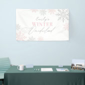 Roze Sneeuwvlok Winter Onederland 1e verjaardag Spandoek (Beurs)