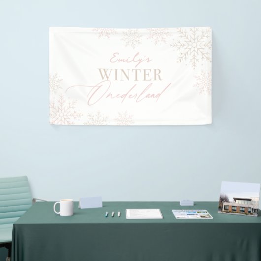 Roze Sneeuwvlok Winter Onederland 1e verjaardag Spandoek (Beurs)