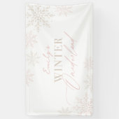 Roze Sneeuwvlok Winter Onederland 1e verjaardag Spandoek (Verticaal)