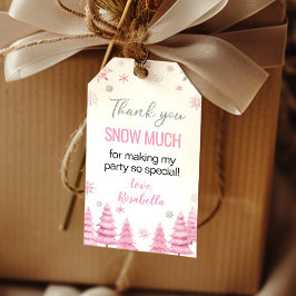 Roze Sneeuwvlok Winter Verjaardag Bedankt Cadeaubi Cadeaulabel