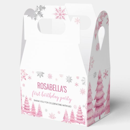 Roze Sneeuwvlok Winter Verjaardag Party Favoriet B Bedankdoosjes (Geopend)