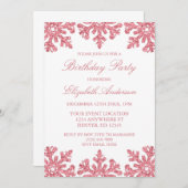 Roze Sneeuwvlok Winter Verjaardagsfeestje Kaart (Voorkant / Achterkant)