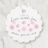 Roze sneeuwvlok winter verjaardagsgunst tag bedankjes labels (Voorkant)