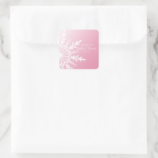 Roze sneeuwvlok Winter Weddenschap Vierkante Sticker (Tas)