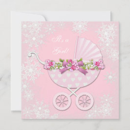 Roze Sneeuwvlok Winter Wonderland Baby shower Kaart