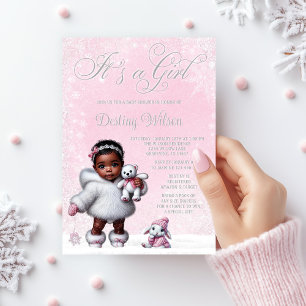 Roze Sneeuwvlok Winter Wonderland Baby shower Kaart