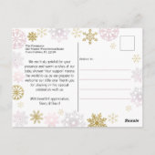 Roze Sneeuwvlokje Baby Shower Bedankkaart Briefkaart (Achterkant)