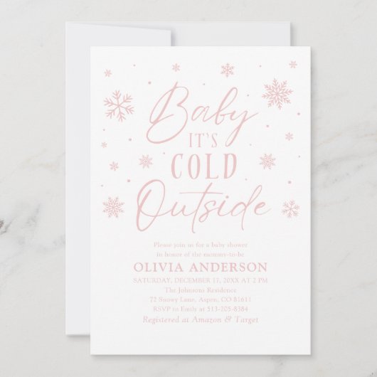 Roze sneeuwvlokken Baby Het is koud buiten Baby sh Kaart (Voorkant)