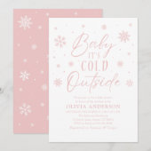 Roze sneeuwvlokken Baby Het is koud buiten Baby sh Kaart (Voorkant / Achterkant)