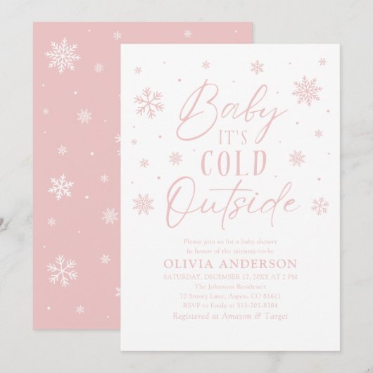 Roze sneeuwvlokken Baby Het is koud buiten Baby sh Kaart (Voorkant / Achterkant)