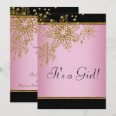 Roze Sneeuwvlokken Baby Meisje Douche Kaart (Voorkant / Achterkant)