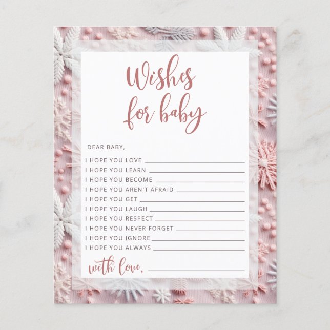 Roze Sneeuwvlokken Baby shower Wensen voor Baby Ka (Voorkant)