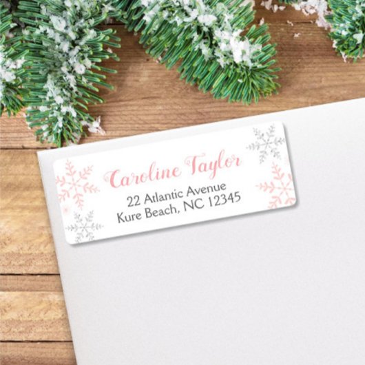 Roze Sneeuwvlokken Baby shower Winter Etiket