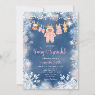 Roze Sneeuwvlokken Blauwe Winter Meisje Baby Sprin Kaart