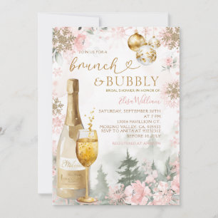 Roze sneeuwvlokken brunch en bubbelchampagne kaart